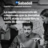 Cuenta Online Sabadell Autónomos (Llévate 50€ + 120€ de devolución de cuotas)