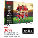 Smart TV QLED TCL 55C61B (55 Pulgadas 4K UHD, Dolby Vision, Smart TV, HDR10+, Dolby AC4, Quantum Dot)